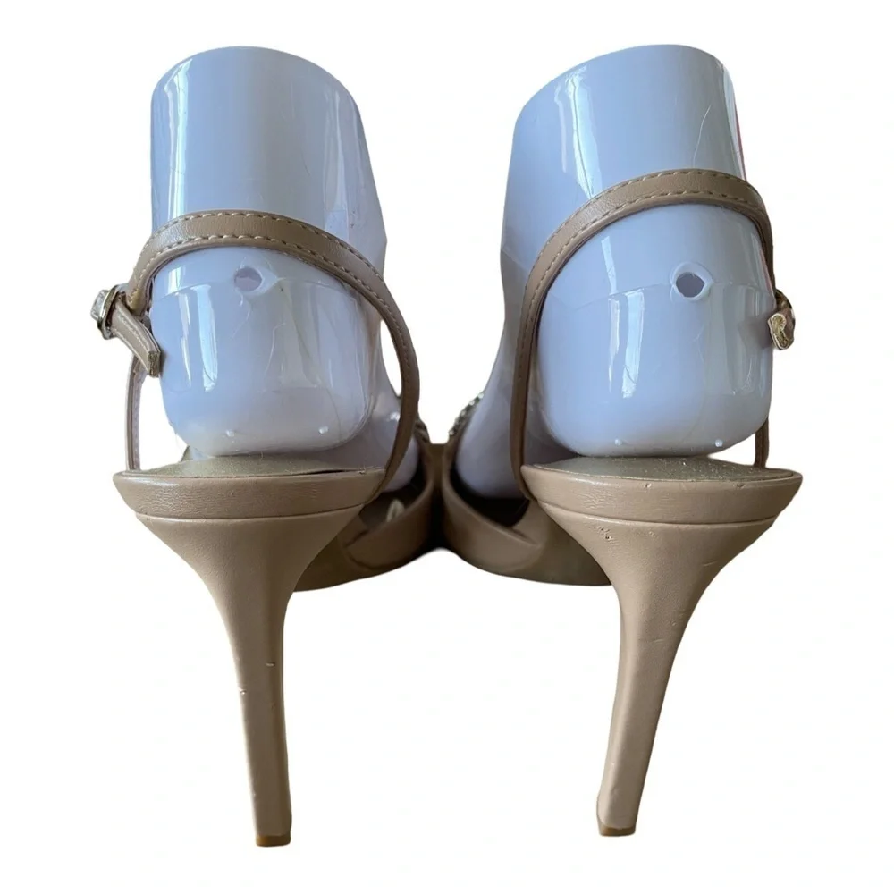Nine West Nude Slingback Pointed Toe Heels with Chain Detail Size 8.5